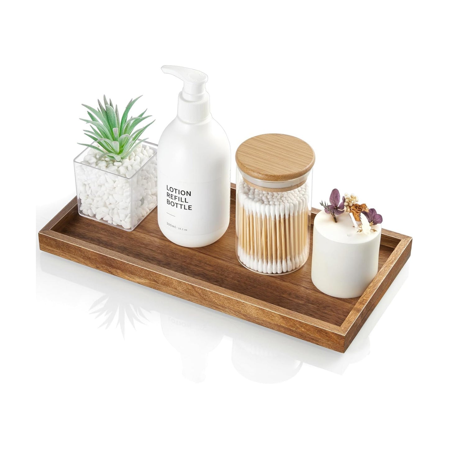 Wood Decorative Tray for Toilet Tank Makeup Perfume Jewelry / 6 x 0.8 x 11.7 / Acacia