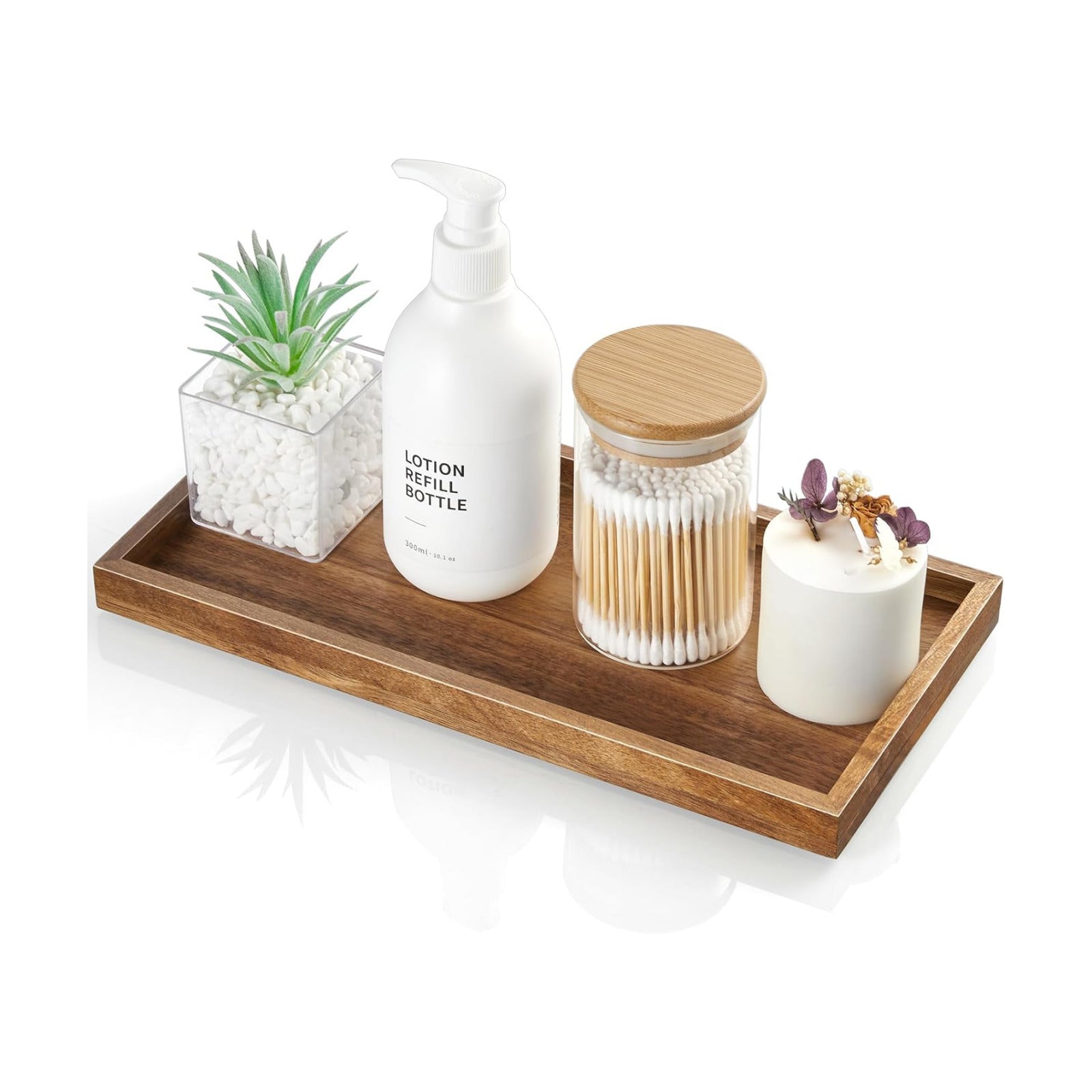 Wood Decorative Tray for Toilet Tank Makeup Perfume Jewelry / 6 x 0.8 x 11.7 / Acacia