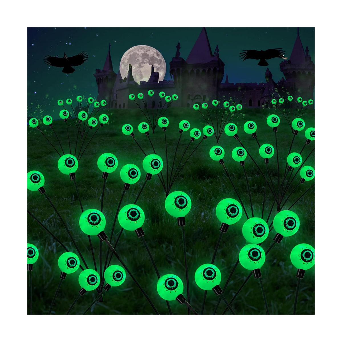 Dazzle Bright Halloween Decorations Outdoor, 2 Pack 12LED Solar Eyeball Pathway Lights, Scary Waterproof Solar Green Firefly Lights for Garden Lawn Yard Decor