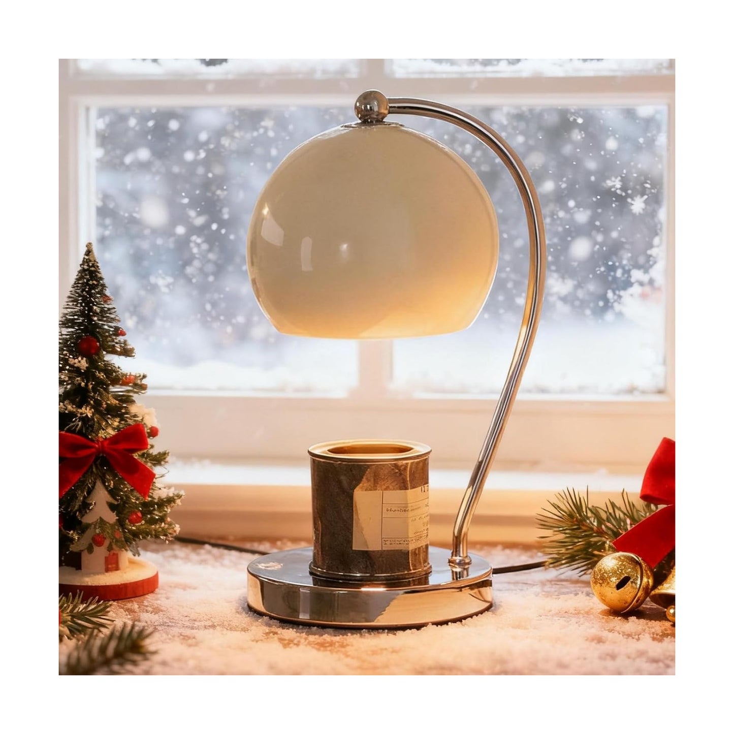Modern Wide Base Candle Warmer Lamp, Timer/Dimmer (White) | Sleek white wide-base candle warmer with top-down wax