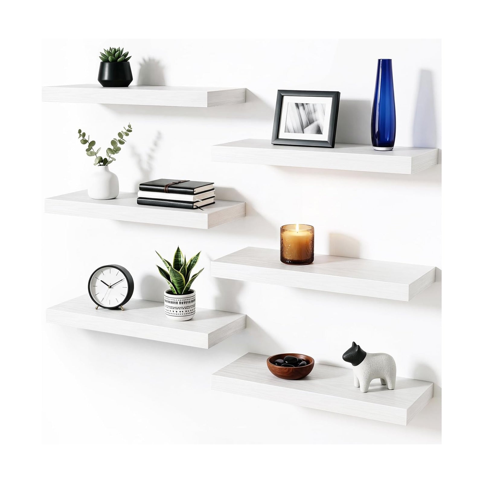 Fixwal Floating Wall Shelves for Decor (White Set of 6, 15.7 Inch)