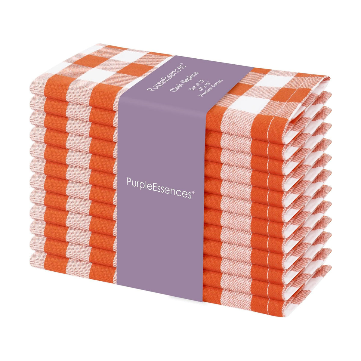 PurpleEssences Plaid Napkins 18x18 Buffalo Plaid - Orange & White
