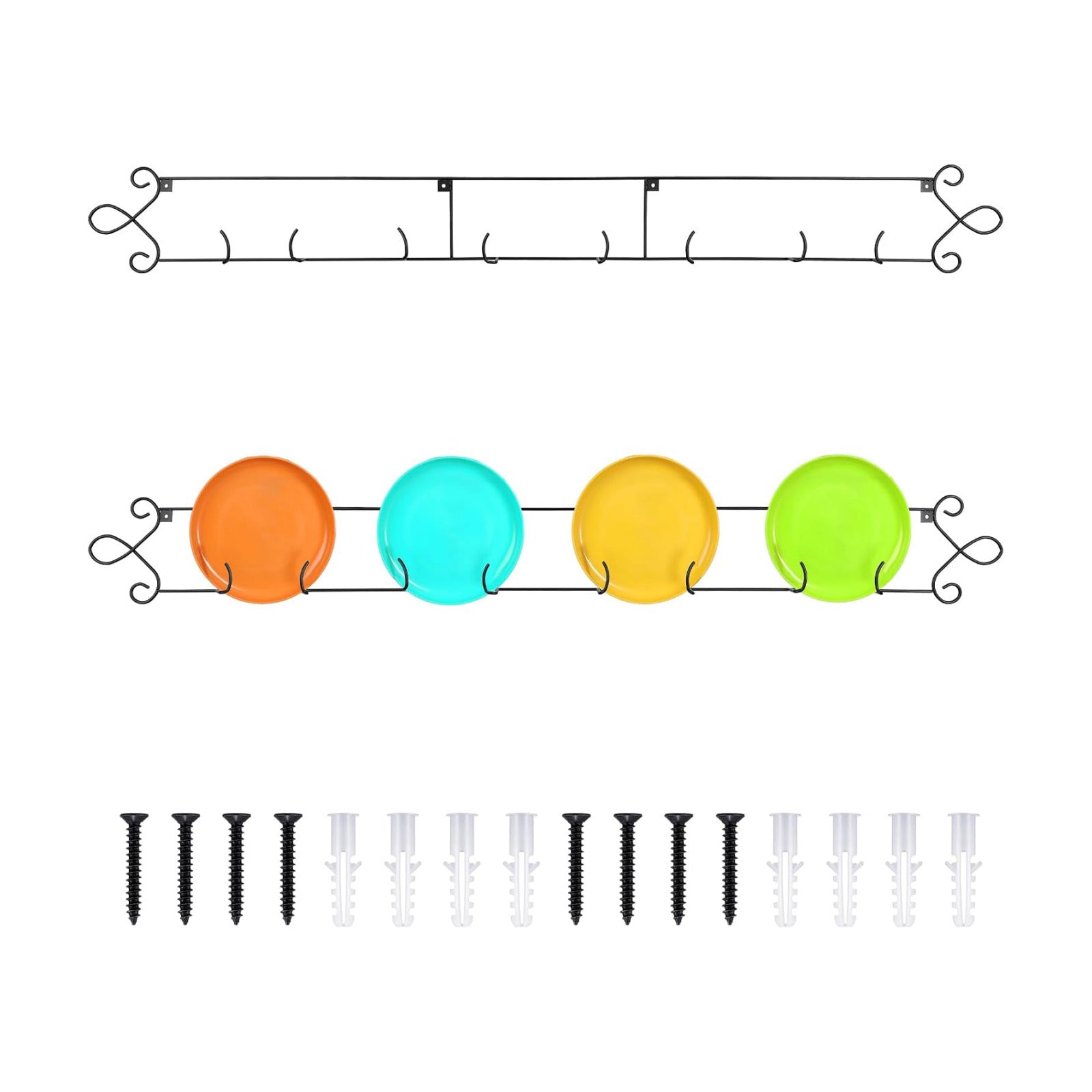 Yaocom 2 Pcs Horizontal Plate Rack Black Large Plate Hangers for the Wall Metal Decorative with 4 Non Adjustable