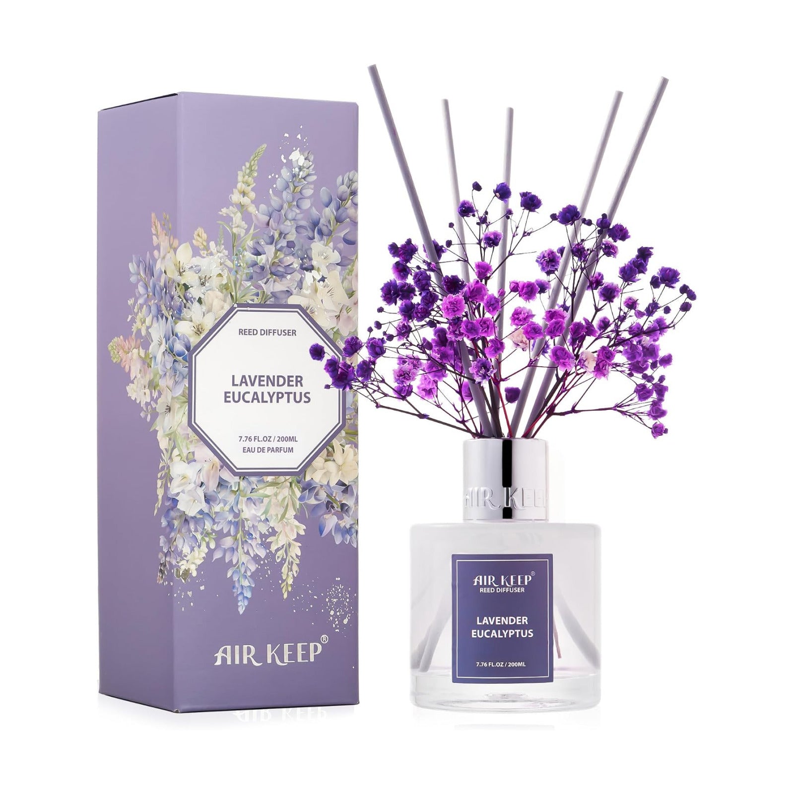 Airkeep Reed Diffuser Set/Lavender Eucalyptus/6.76 fl oz(200ml)/1 Pack/Home & Office Decor Aromatherapy Diffuser Oil