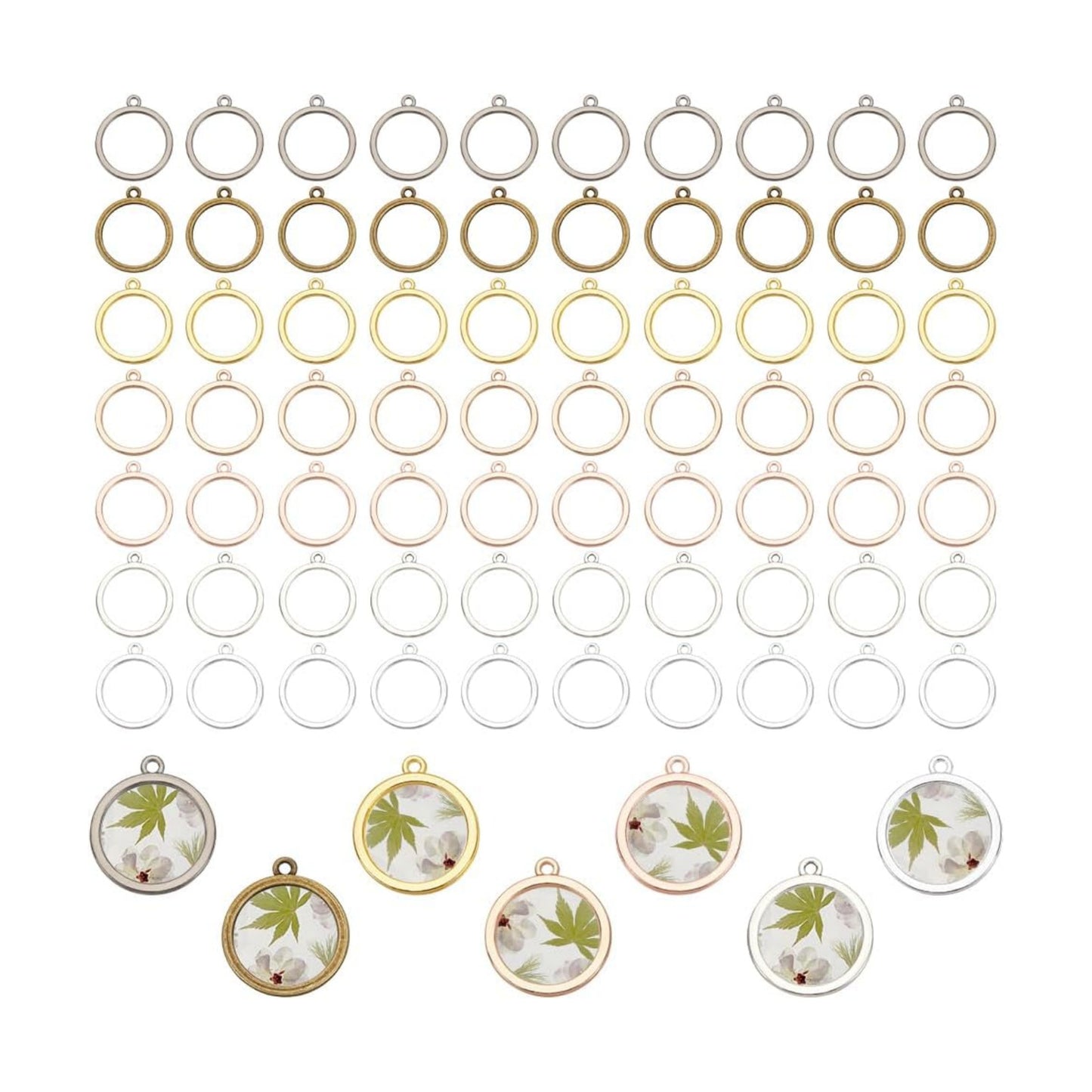 17mm Round Open Bezel Connector Charms 7 Colors Hollow Bezel Pendants Blanks Frame / Set of 168