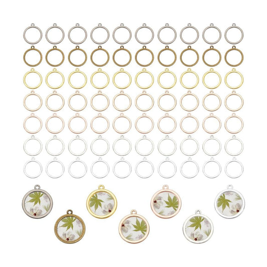 17mm Round Open Bezel Connector Charms 7 Colors Hollow Bezel Pendants Blanks Frame / Set of 168