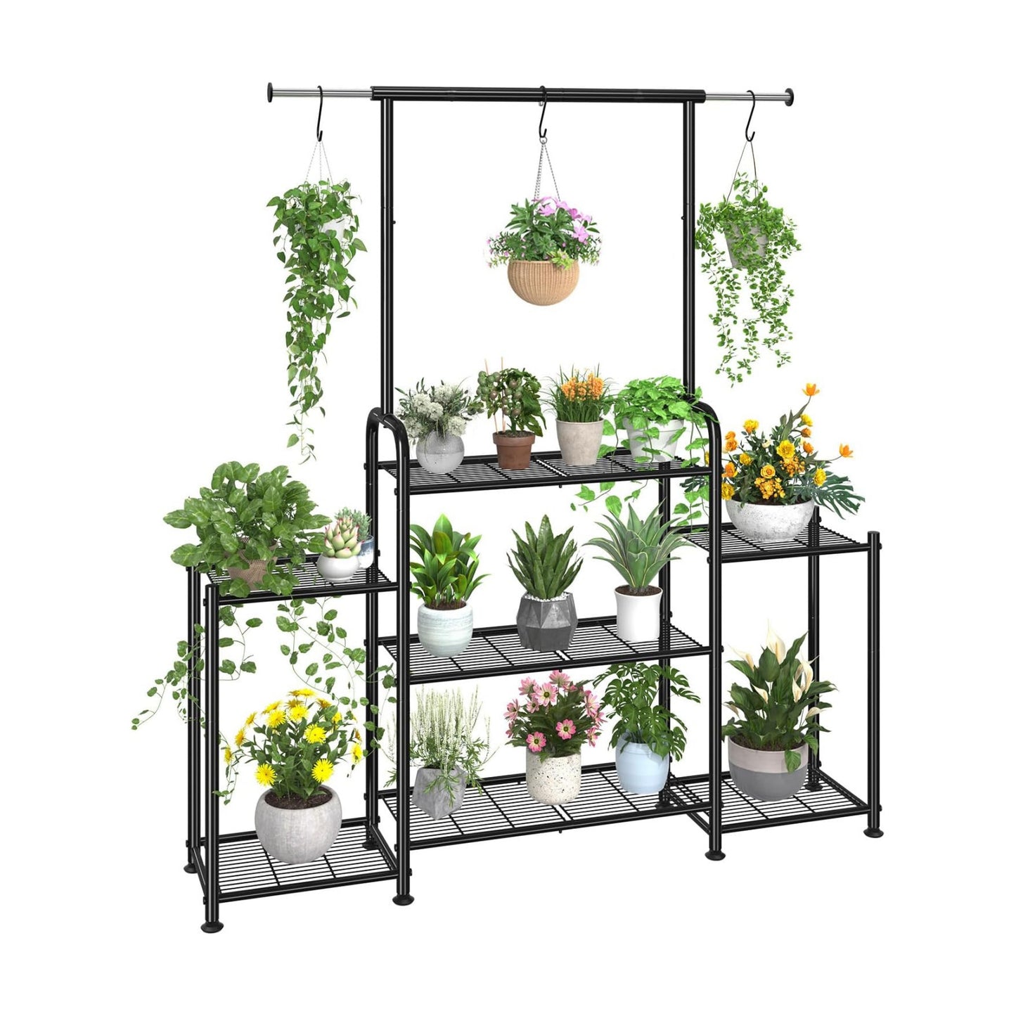 Simple Trending Plant Stand Indoor Outdoor, Metal 3 Tier Tall Hanging Plant Shelf for Multiple Flower Planter Large