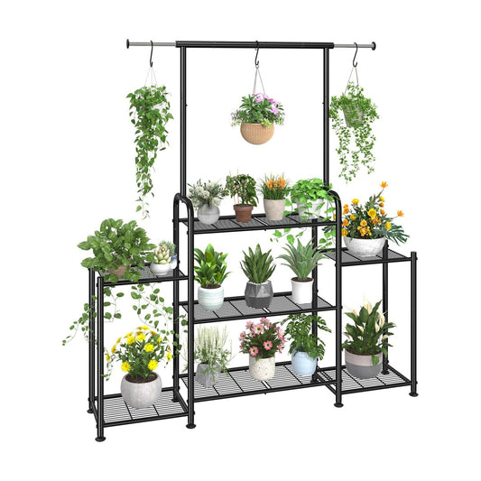 Simple Trending Plant Stand Indoor Outdoor, Metal 3 Tier Tall Hanging Plant Shelf for Multiple Flower Planter Large