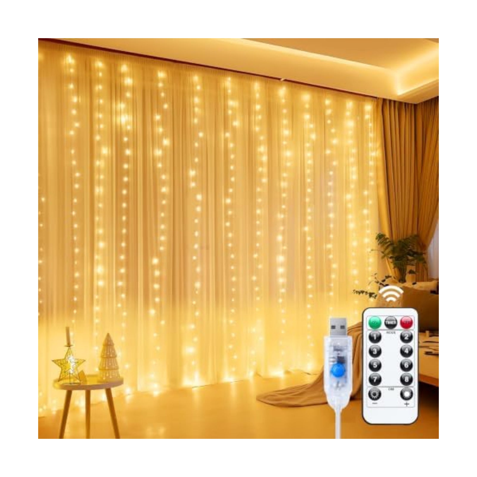 Minetom Curtain Lights, 300 LED Dimmable Twinkle Fairy Lights, 8 Modes