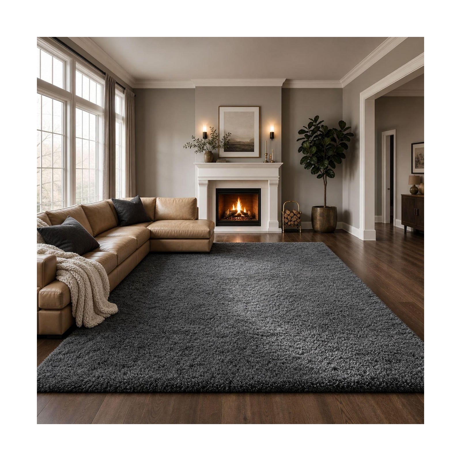 Ophanie Area Rugs 9x12 Living Room, Large Grey Bedroom Carpet, Big Shag Indoor Thick Soft Nursery Rug, Gray Fluffy