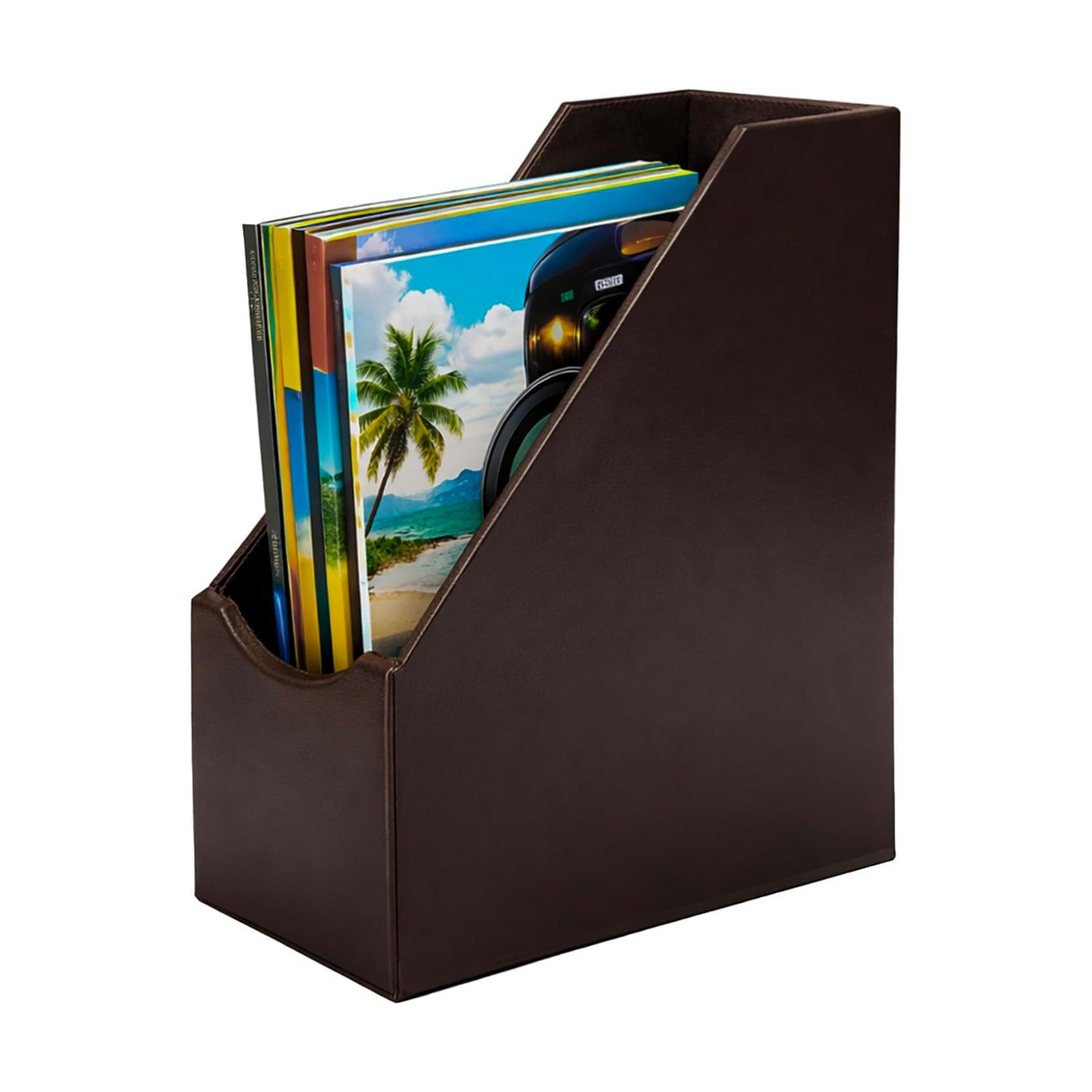 UnionBasic Magazine File Holder - Office Leatherette Desktop Document File Folder Journals Organizer Racks, Coffee