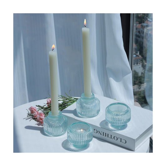 Woho Light Blue Candlestick Holders Set of 4 for Wedding Table Centerpiece
