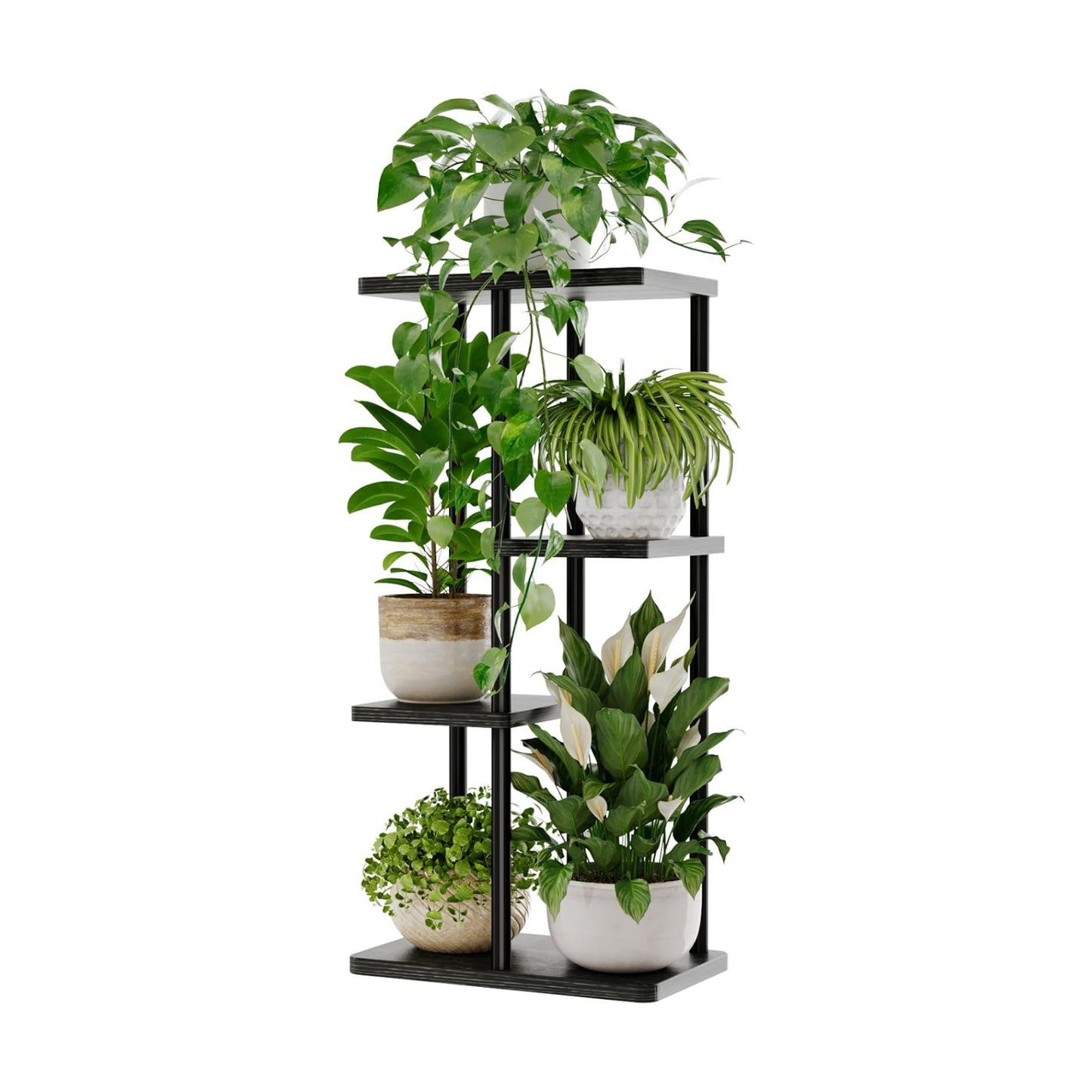 Bamworld Plant Stand 4 Tier Corner Metal Shelf Black | Tiered shelf displays multiple plants in living rooms, bedrooms