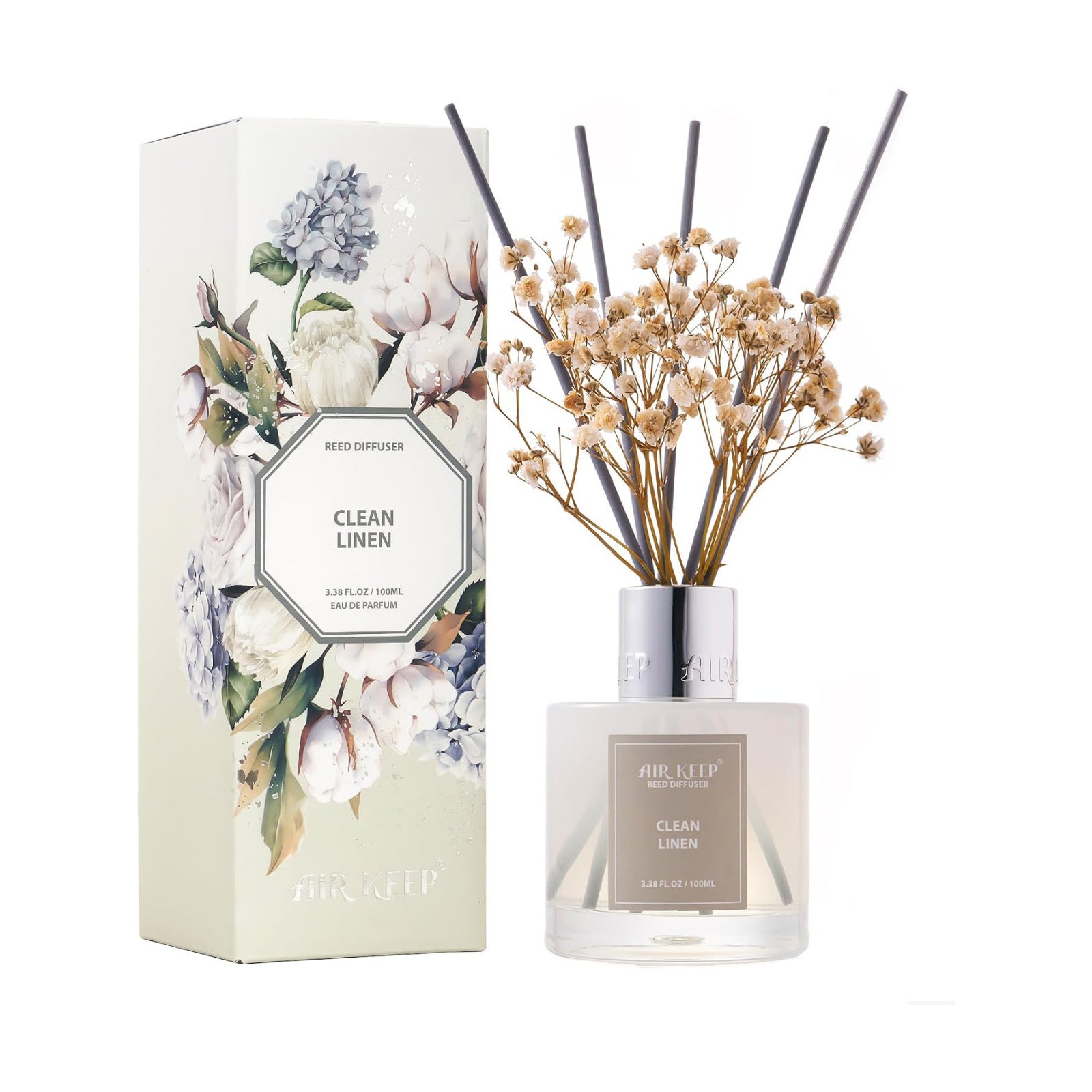Reed Diffuser Set/ /6.76 fl oz / /Home & Office Decor / Clean Linen / Real Flower/6.96ounce/