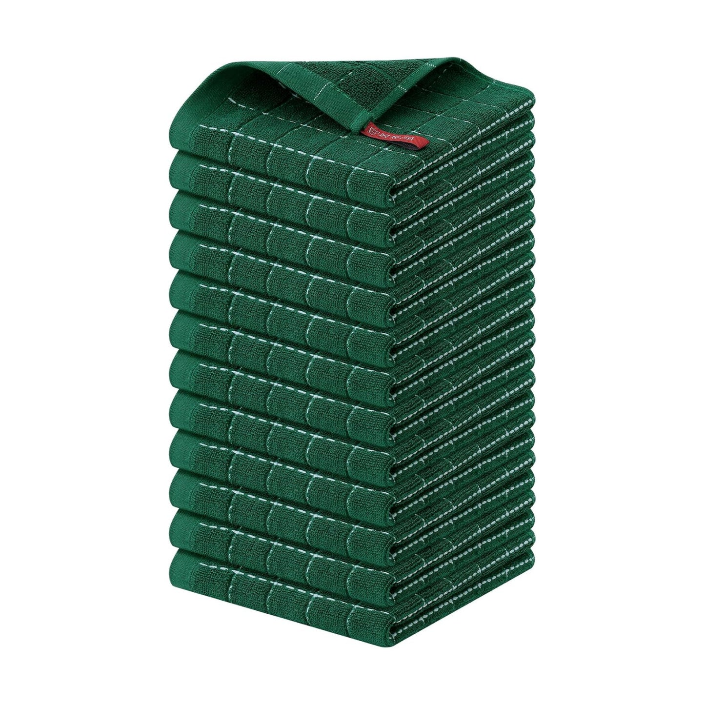 Homaxy 100% Cotton Terry Kitchen Dish Cloths, 12 Pack, Dark Green | Ultra Soft and Absorbent Dish Towels for Kitchen