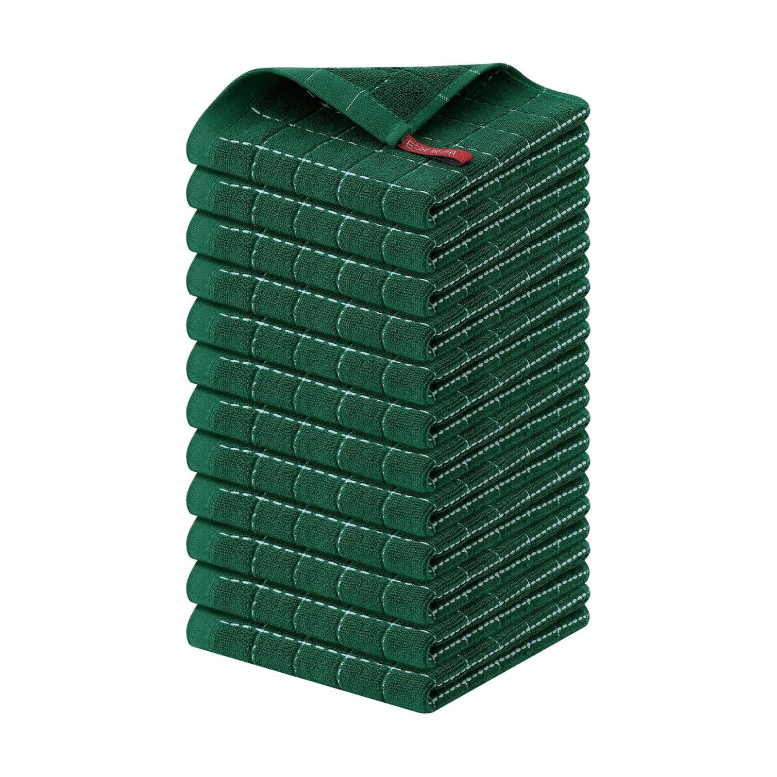 Homaxy 100% Cotton Terry Kitchen Dish Cloths, 12 Pack, Dark Green | Ultra Soft and Absorbent Dish Towels for Kitchen