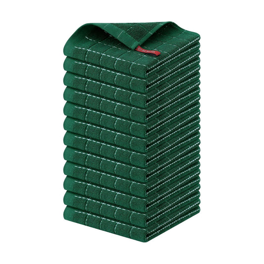 Homaxy 100% Cotton Terry Kitchen Dish Cloths, 12 Pack, Dark Green | Ultra Soft and Absorbent Dish Towels for Kitchen