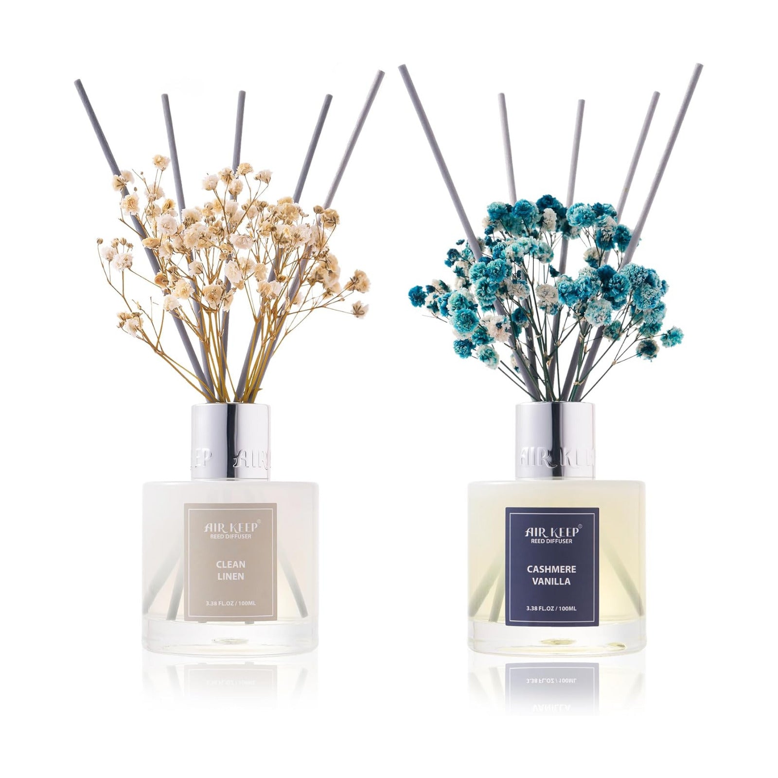 Airkeep Reed Diffuser 3.38 oz (100ml) 2pk,Clean Linen/Cashmere Vanilla Scented Reed Diffuser Set,Reed Diffuser & Oil