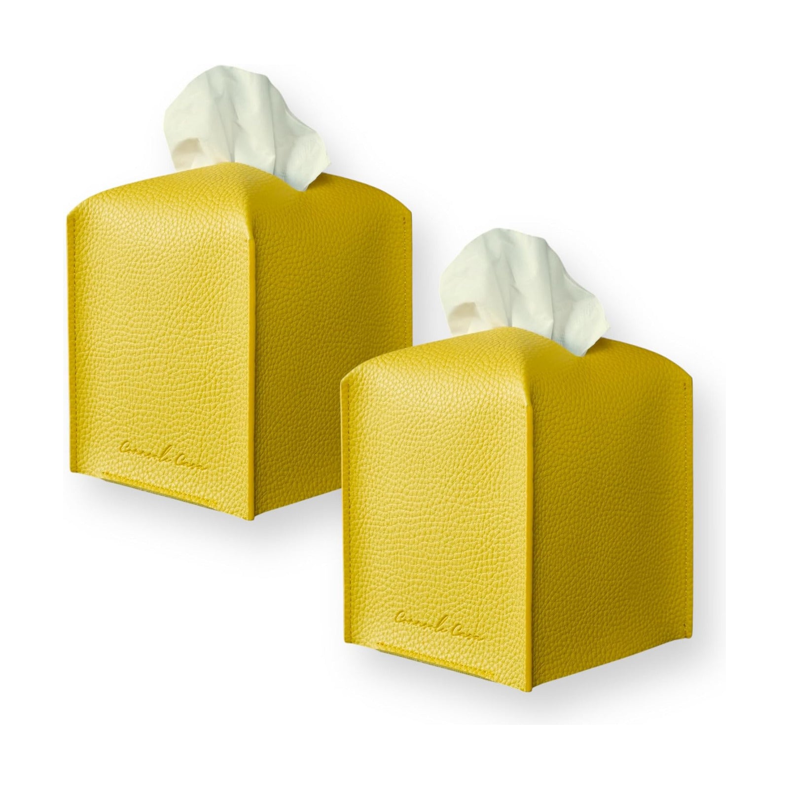 PU Leather Tissue Box Holder / Classic-textured Yellow / Set of 2