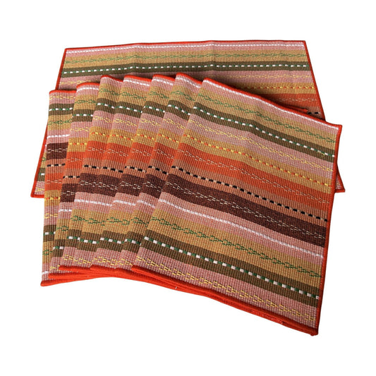 WAZAIGUR Hand Woven Cotton Placemats Set of 8, Orange | Indoor/Outdoor, Fabric, Non Slip, Colorful Place Mats Braided