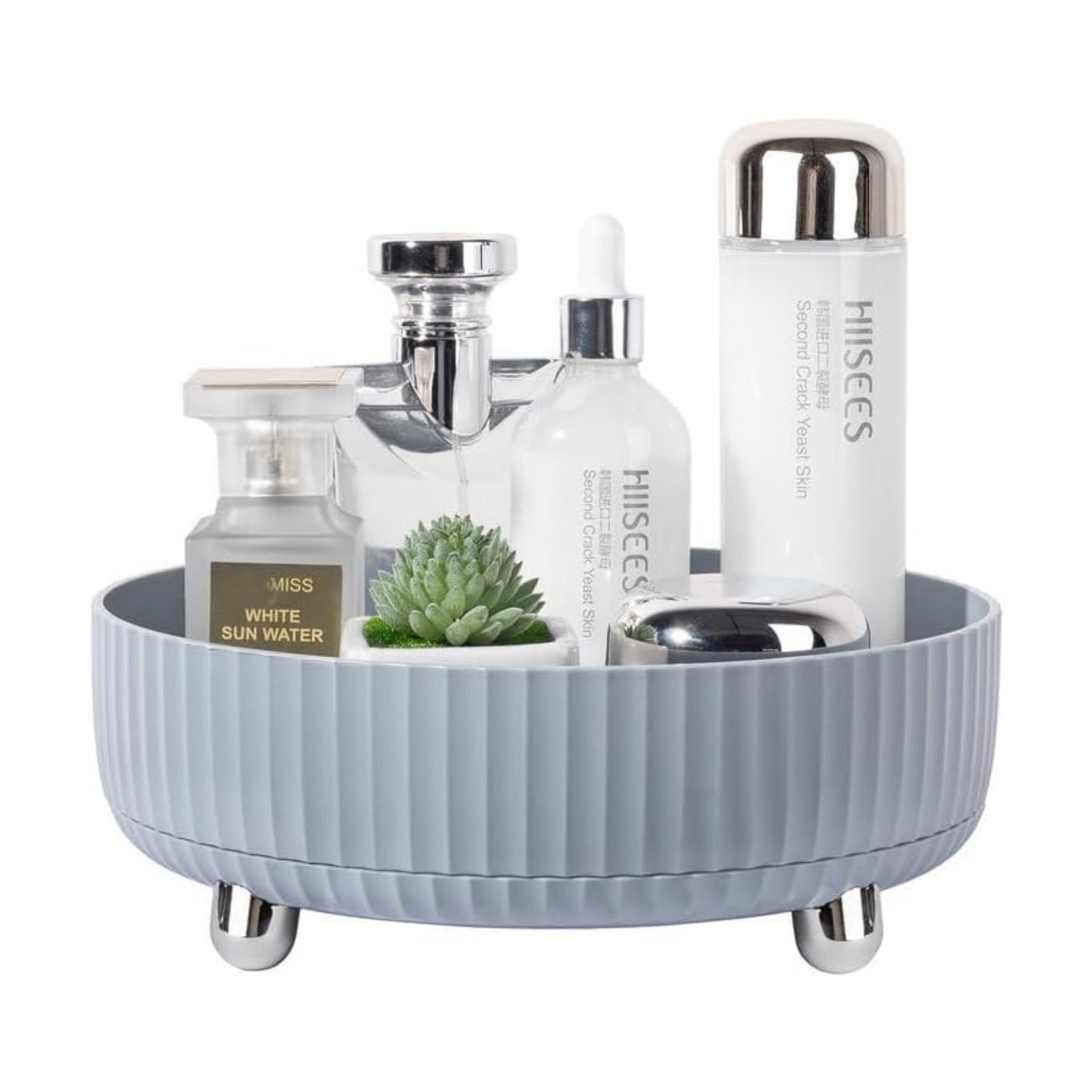 Makeup Perfume Organizer Tray 360 Degree Rotating Lazy Susan Skincare Lotion / Gray / Set of 9