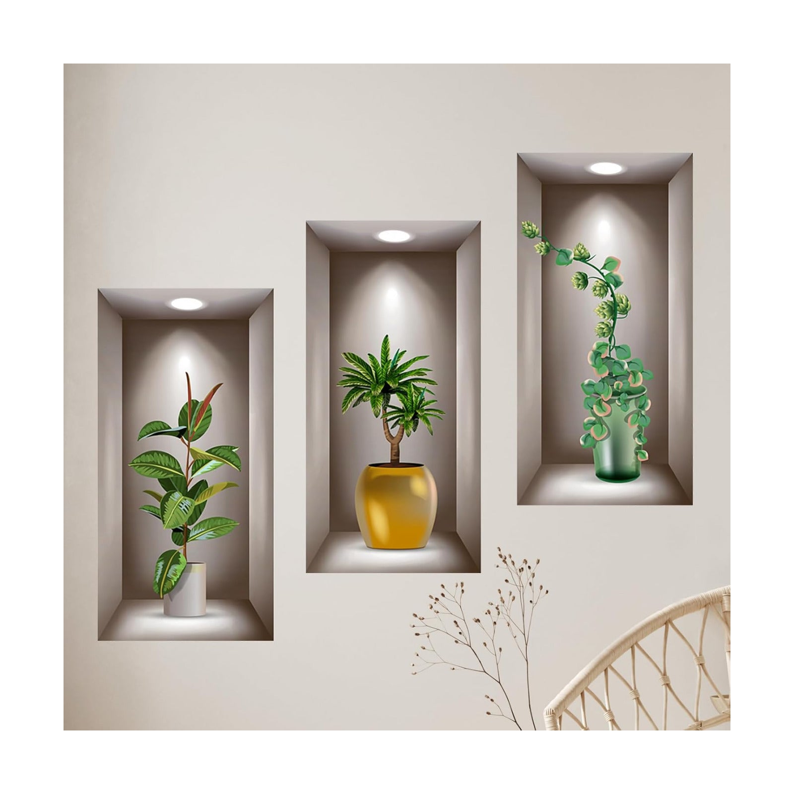 3D Potted Plants Wall Stickers Plants Leaves Wall Decals Peel and Stick 3D Magic / Green / Set of 3