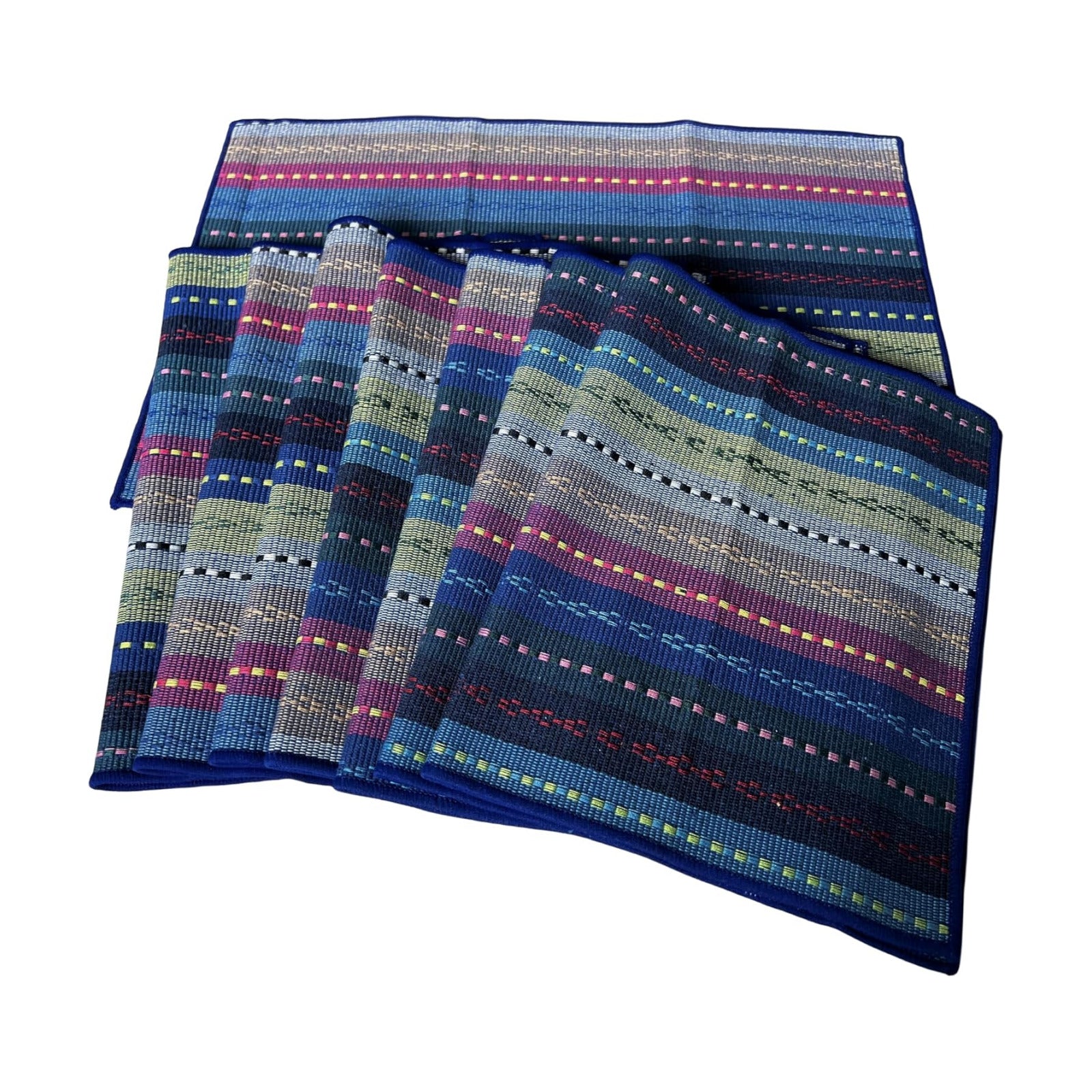 WAZAIGUR Hand Woven Cotton Placemats Set of 8, Blue | Indoor/Outdoor, Fabric, Non Slip, Colorful Place Mats Braided
