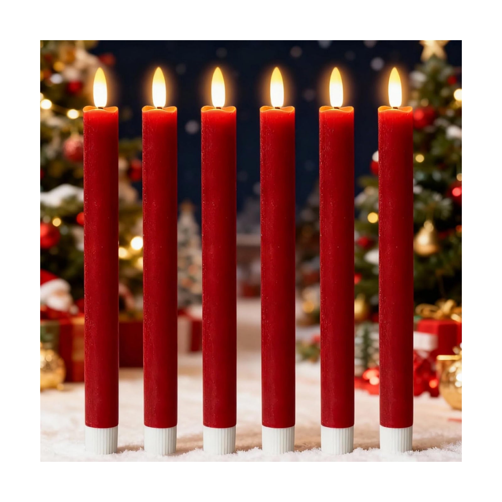Christmas Red Flameless Taper Candles Flickering with 6H Timer | LED Taper Candles, Flameless Candlesticks, Battery