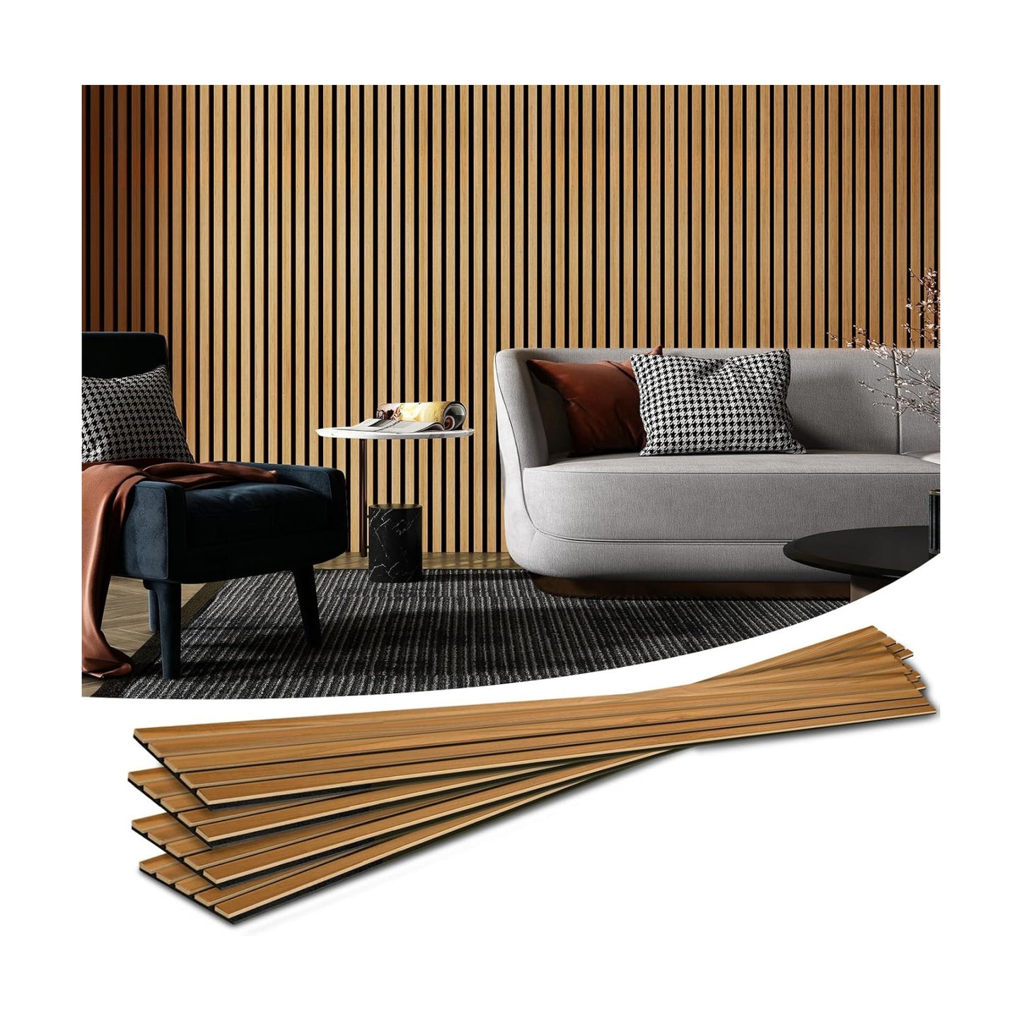 Art3d 4-Pack Acoustic Wood Slat Wall Panels for Interior Decor, 3D Fluted Sound Absorbing Wood Paneling for Accent Wall