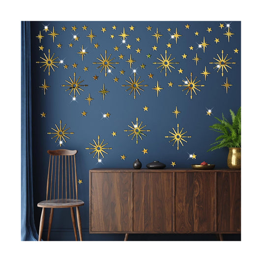 Star Wall Decals Gold Stars Stickers Ceiling Decor Removable Acrylic Mirror Decal Peel / Retro Gold