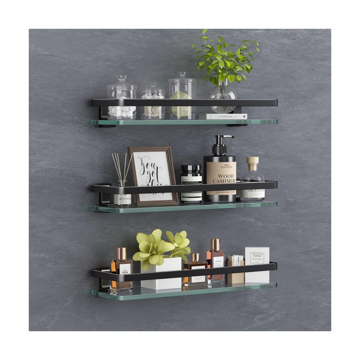 Bathroom Wall Shelf 15.7in Bathroom Glass Shelves Wall Mount Glass Shelf Rustproof Bathroom Wall Organizer 3 Tier