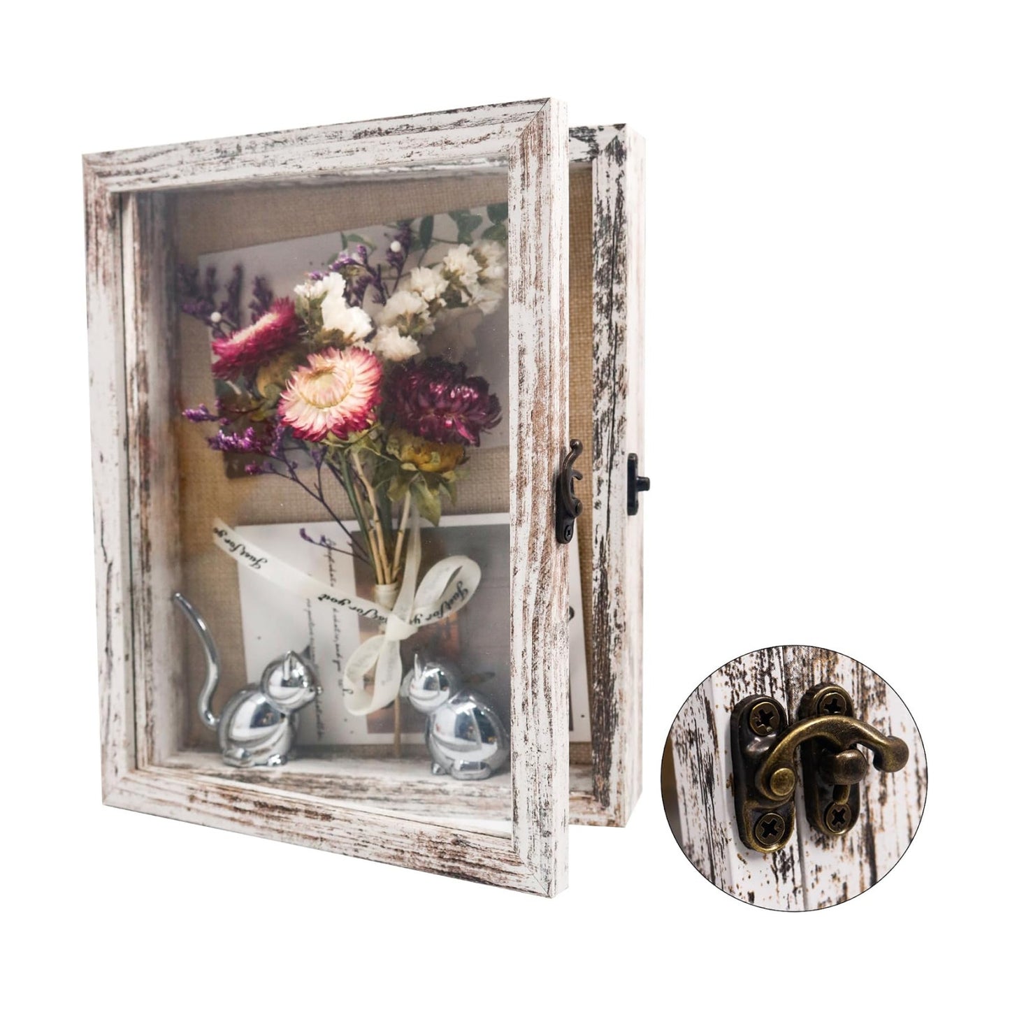 Small Wall Mounted Shadow Box Frame 8x10 with Real Glass,White | 1.5in Display Case for Collectibles,Pictures,Pet