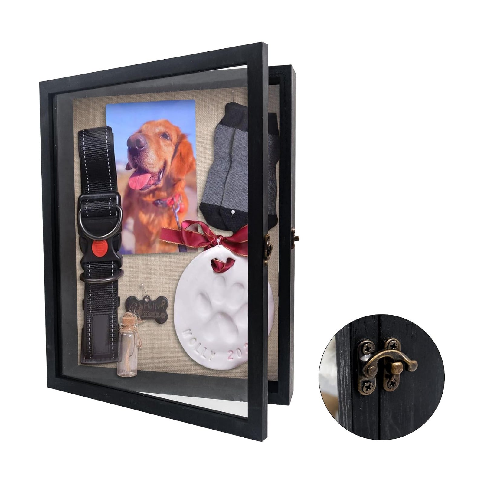 11x14 Pet Memorial Shadow Box with Real Glass for Loss of Dog | Black Pet Memorial Dispaly Case Picture Frame for Dogs