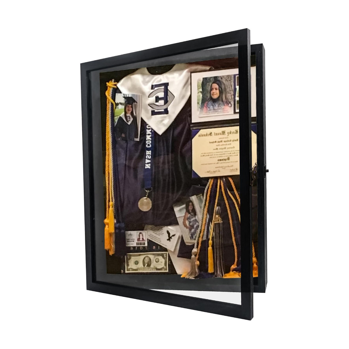 Graduation Shadow Box Frame 13x16,Black | Large Graduation Frames with Glass Window, Metal Lock, Memory Box for