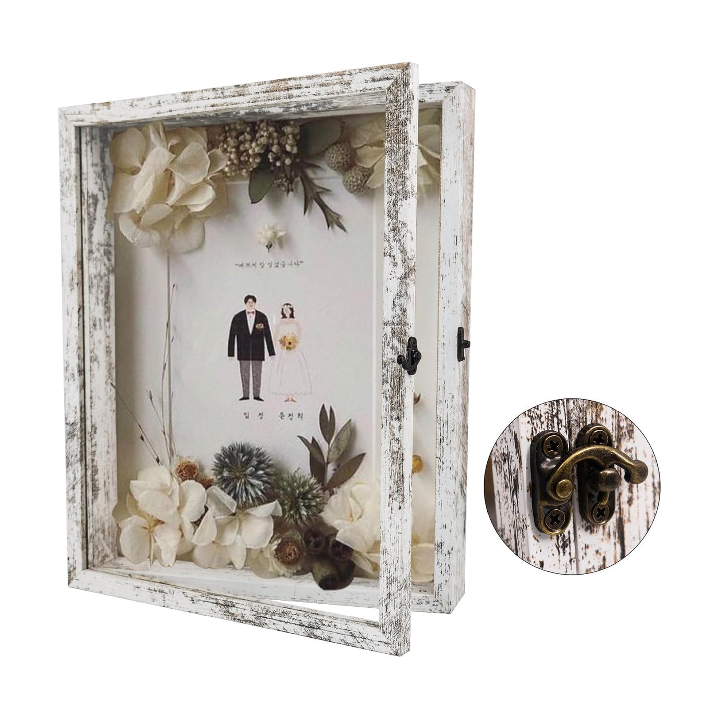 Wedding Shadow Box Frame for Couples 11x14,White | Shadow Box Display Case with Real Glass Window and Metal Lock,Memory