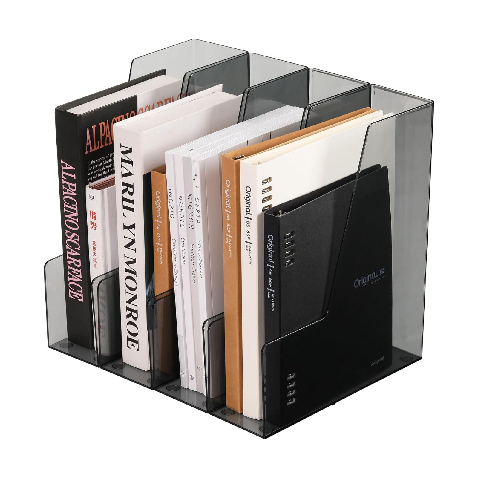CiWiVOKi Vertical File Holder, PET Desk Organizer and Storage Bins Holding for Magazines, Binders, Notebooks