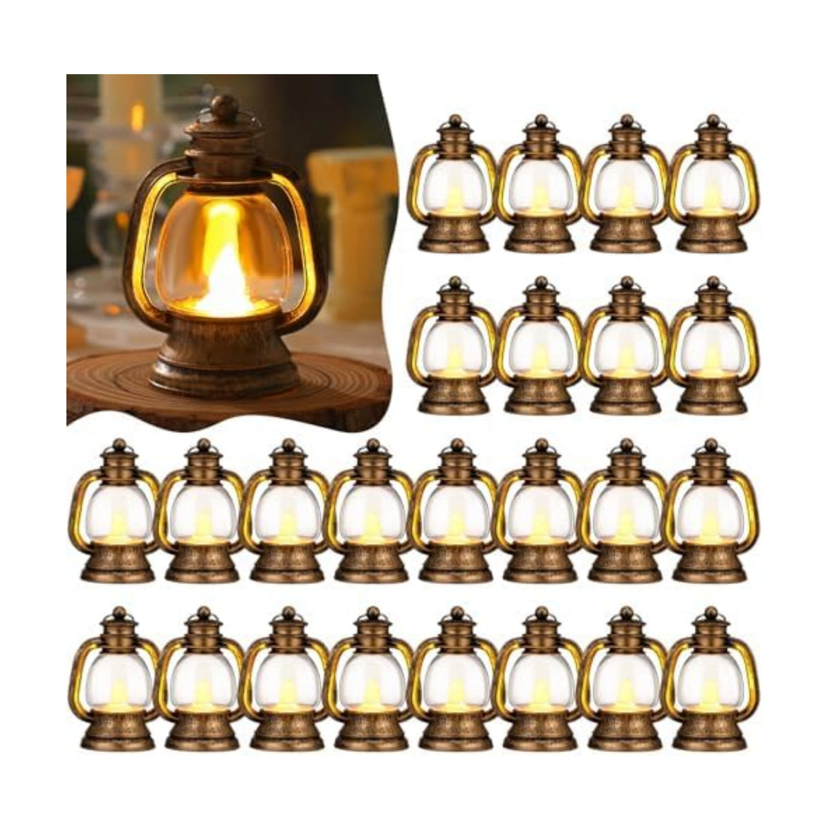 Ferraycle 48 Pcs Mini Lanterns 4 Inch Retro Gold Lamp Table Centerpieces