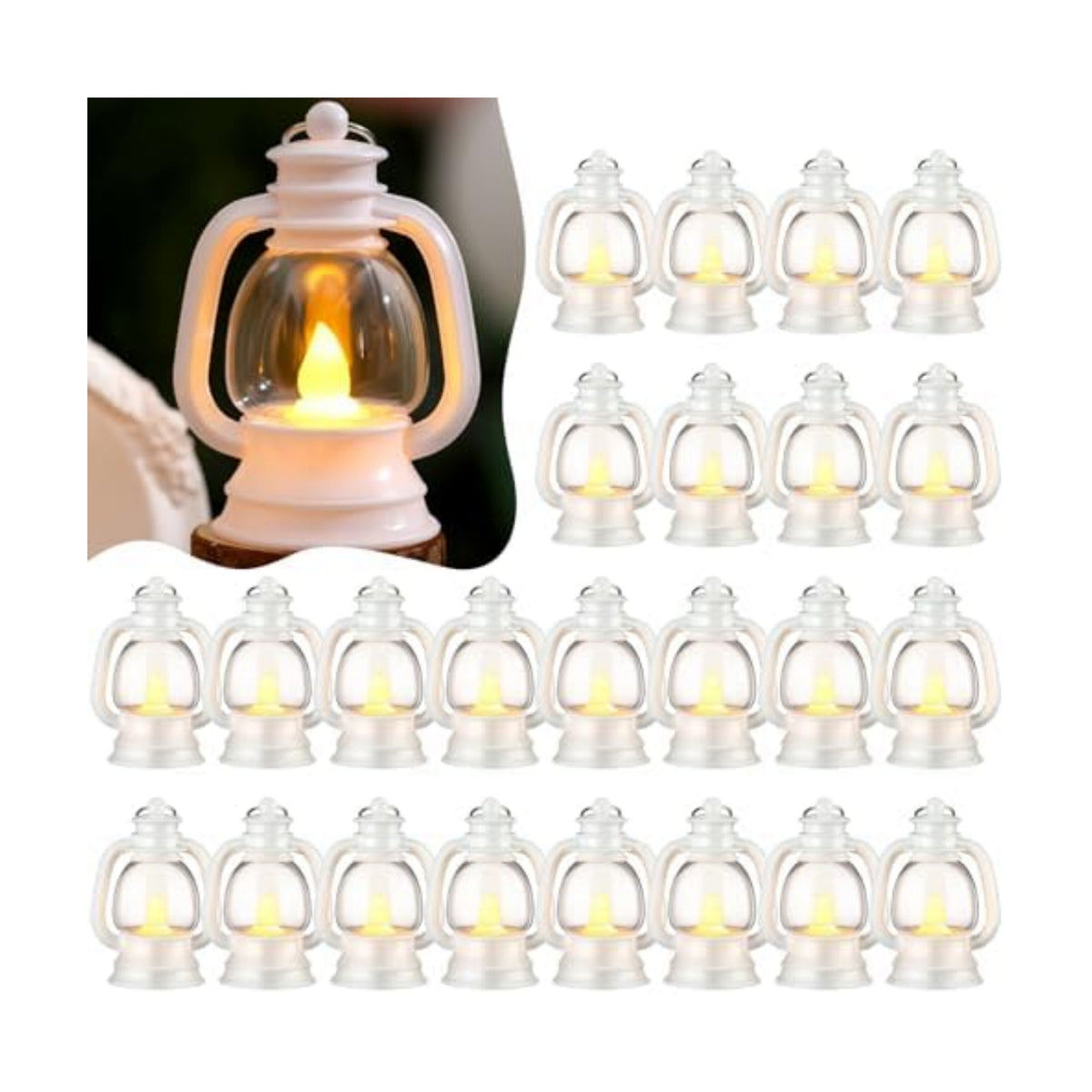 Ferraycle 24 Pcs Mini Lanterns Bulk 4 Inch White Lamp Table Centerpieces