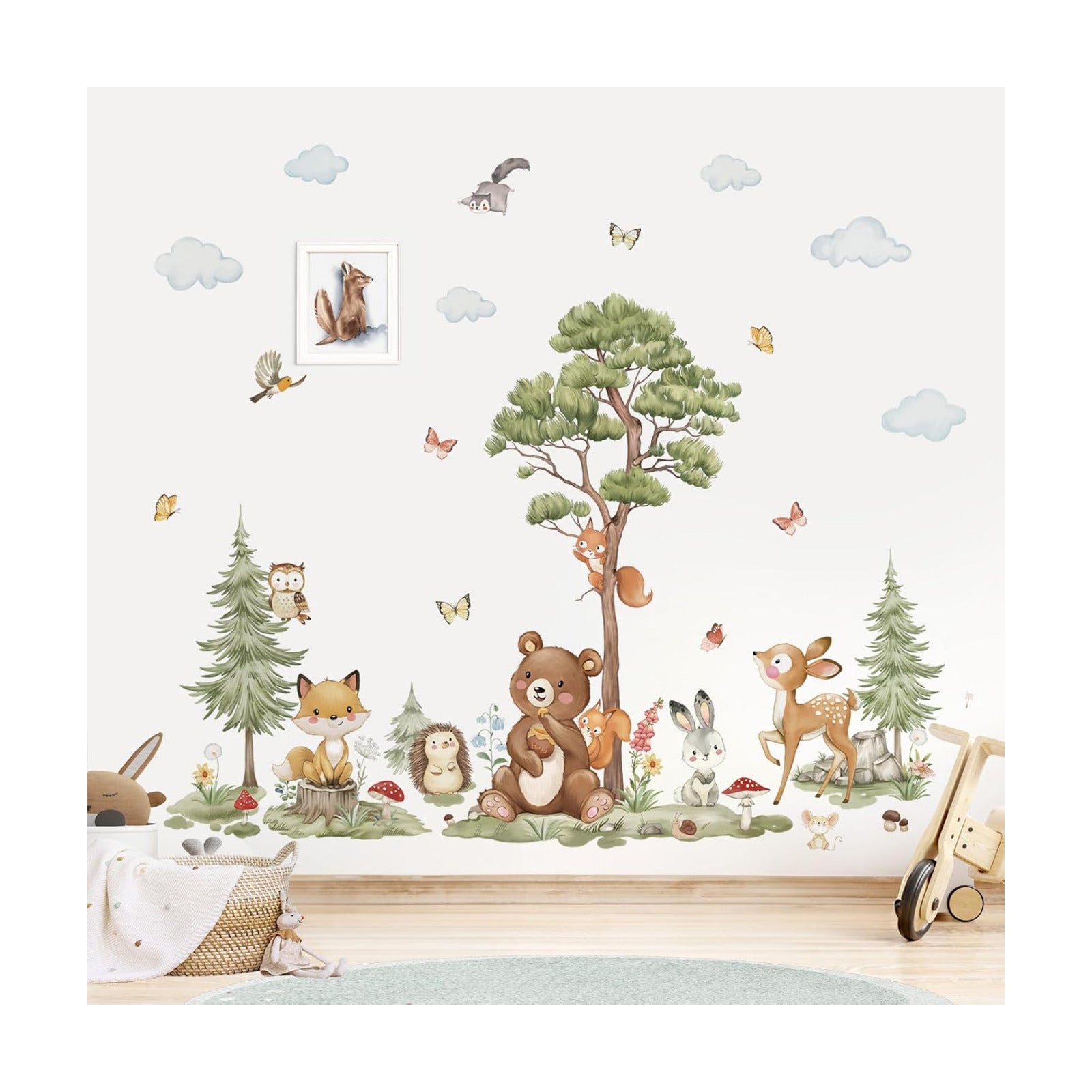 Woodland Animals Wall Stickers Large Pine Tree Forest Bear Deer Fox Peel and Stick Wall Art Decals