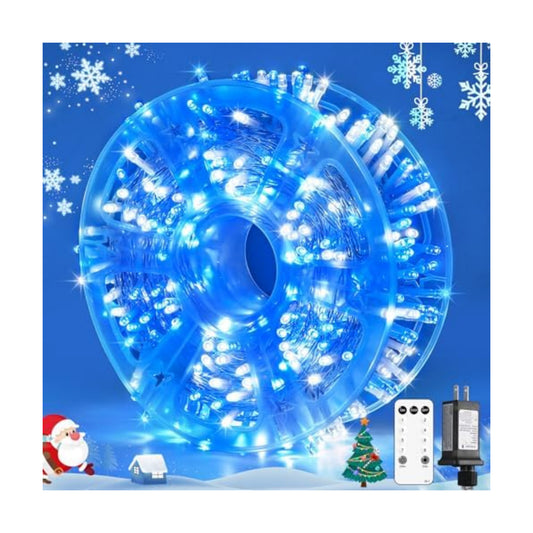 JMEXSUSS 400 LED Blue and White Christmas Lights Indoor Outdoor with Remore