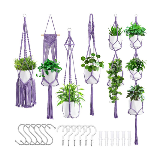 Macrame Plant Hangers / Purple / Set of 6