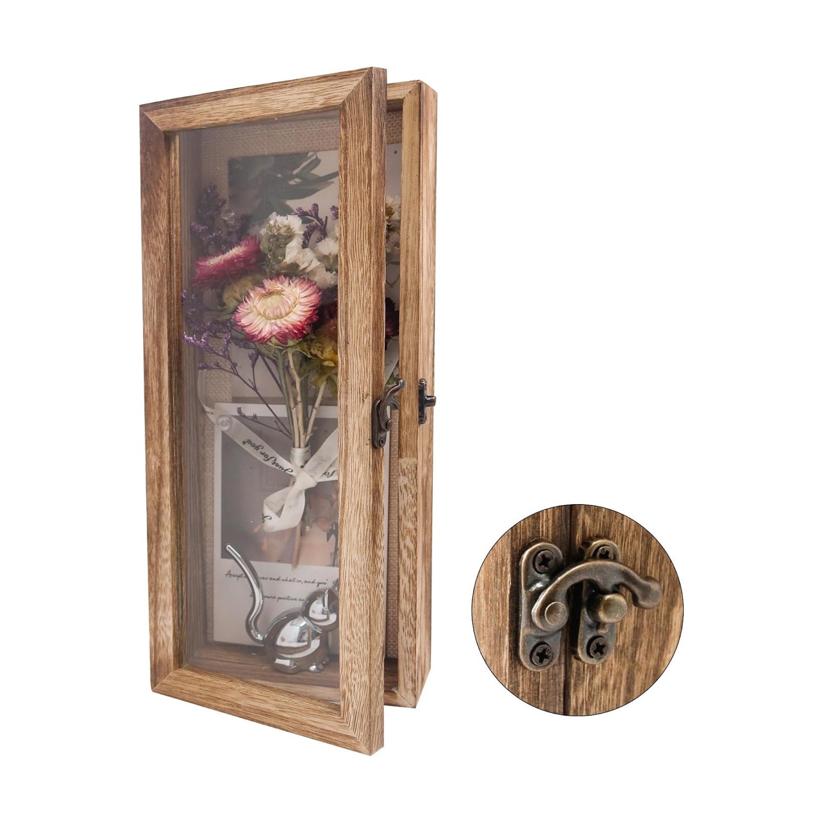 5x12.5 Shadow Box Frame in Carbonized Color with Linen Back | Shadow Box Frame with Paulownia Wood and Real Glass
