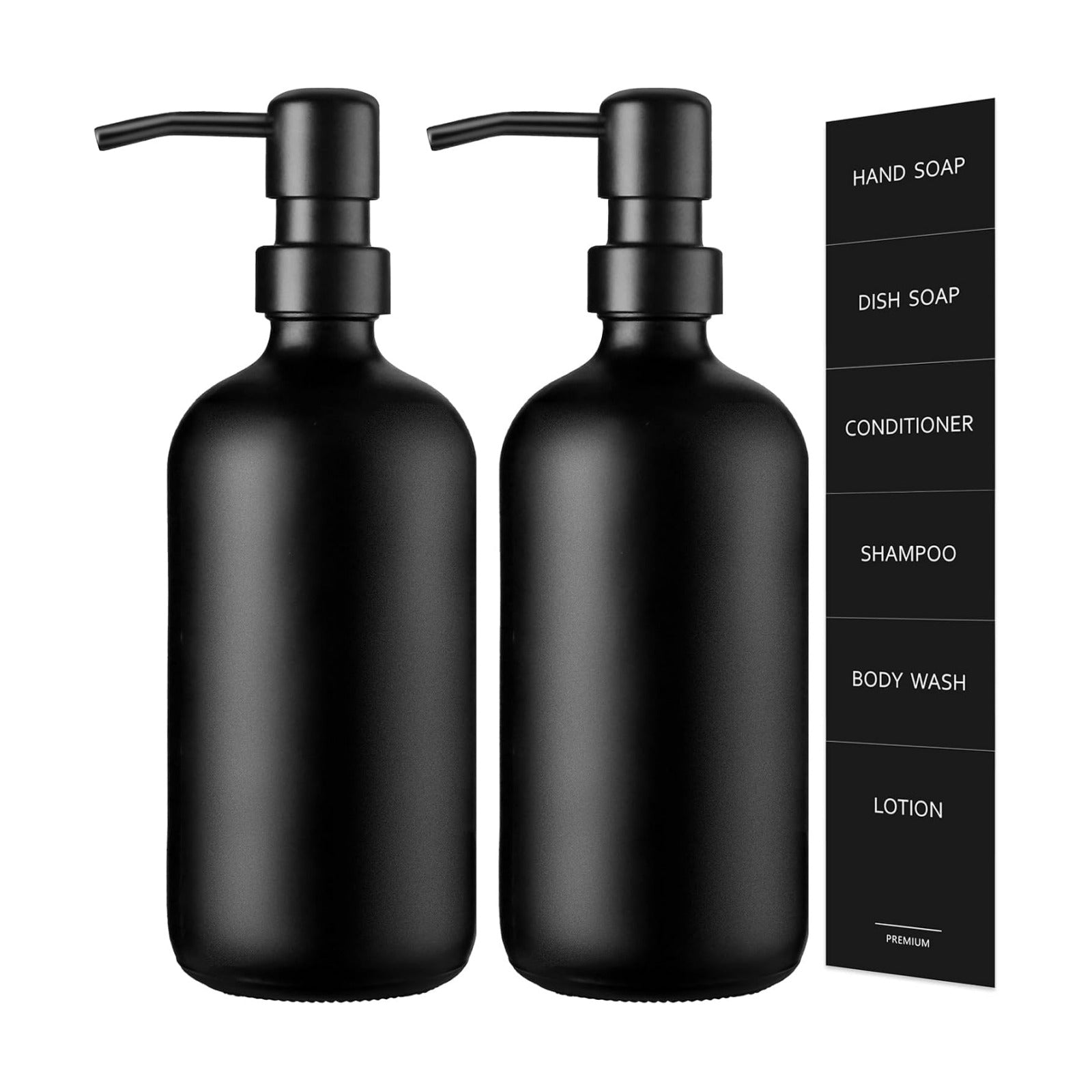 GMISUN Black Soap Dispenser, 2 Pack Matte Black Hand Soap Dispensers Bathroom with Stainless Steel Pump, 17 Fl Oz Glass