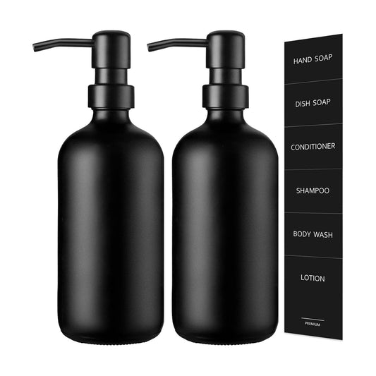 GMISUN Black Soap Dispenser, 2 Pack Matte Black Hand Soap Dispensers Bathroom with Stainless Steel Pump, 17 Fl Oz Glass