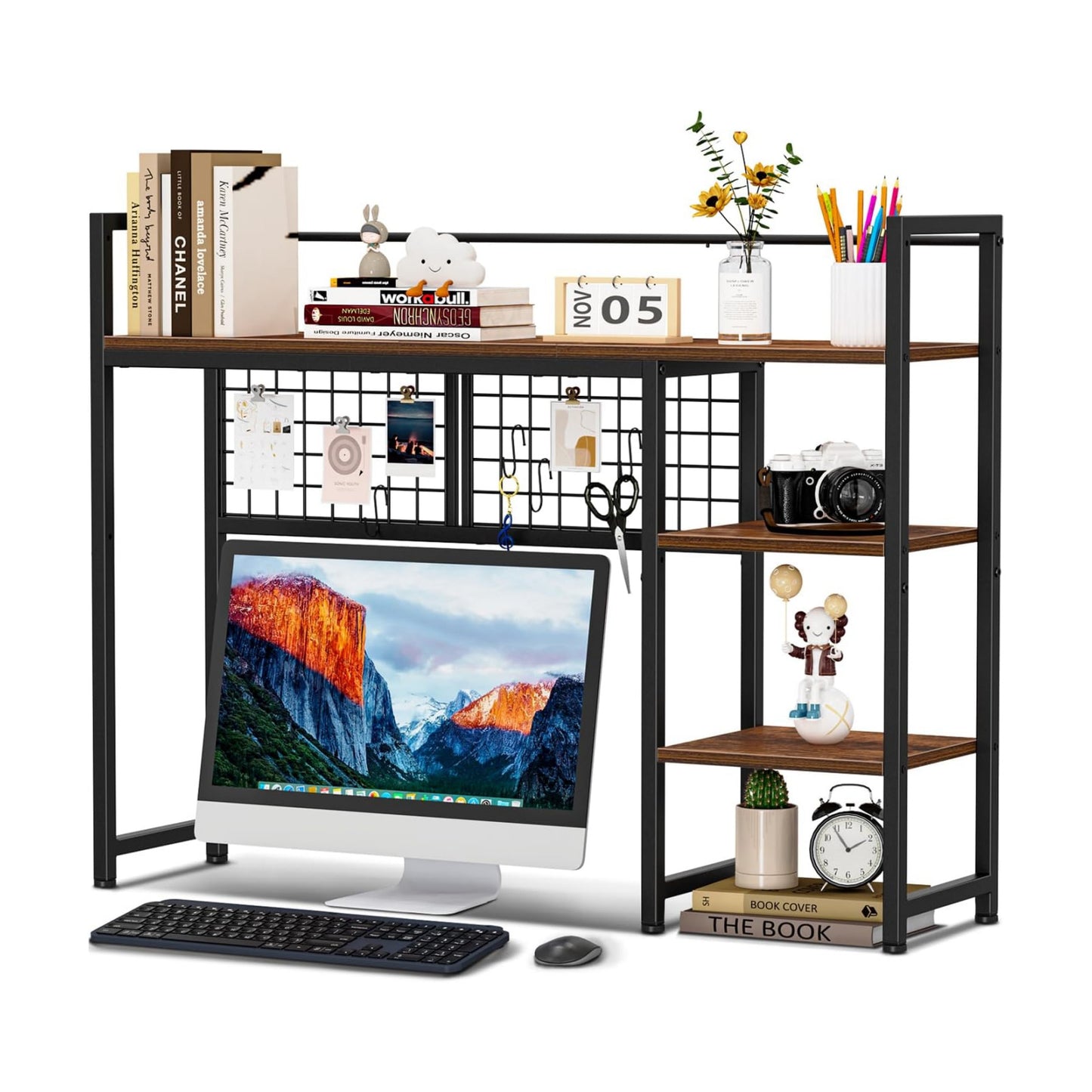 Snughome Desk Shelf, 38.6" Desktop Organizer Shelf, Desk Hutch for Computer Monitor, 4 Tier Desk Display Rack with