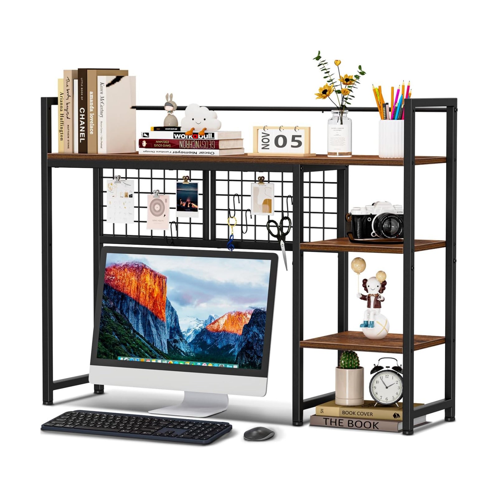 Snughome Desk Shelf, 38.6" Desktop Organizer Shelf, Desk Hutch for Computer Monitor, 4 Tier Desk Display Rack with