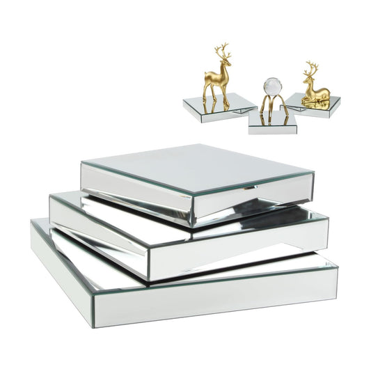 Square Mirror Reflection Display Platform Riser Stand / Silver