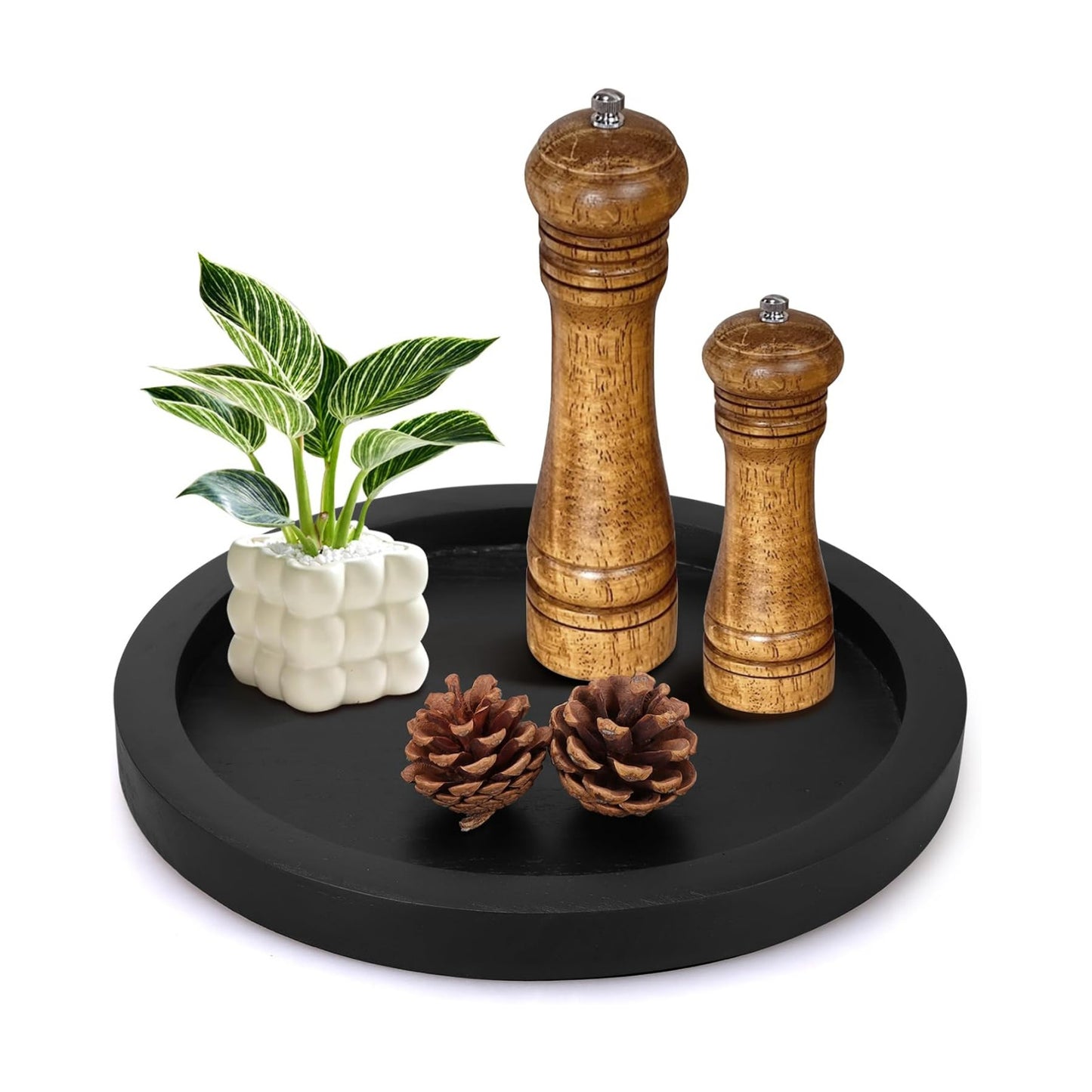 Rustic Decorative Wooden Serving Tray Home Decor Round Ottoman Coffee Table / Black / Set of 12