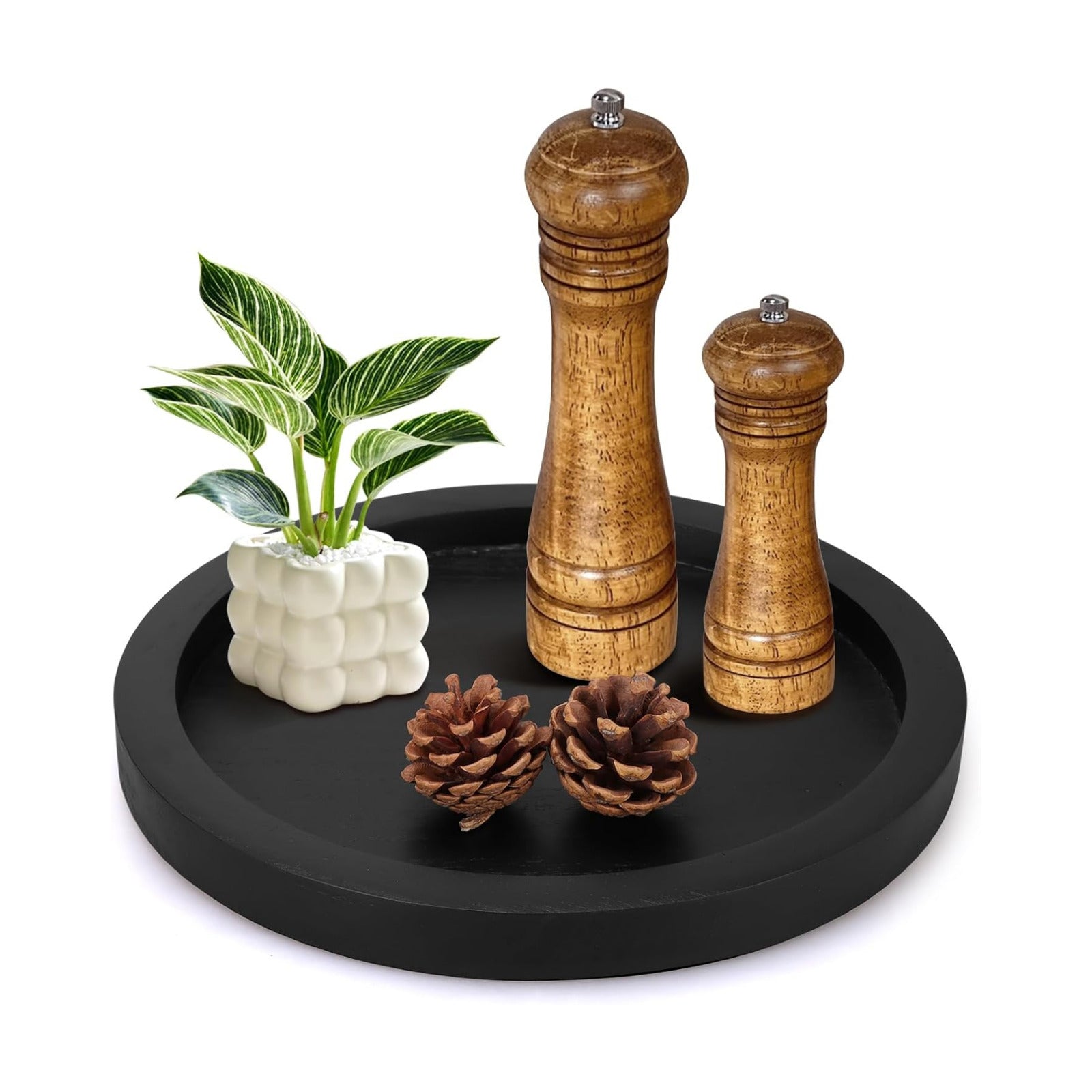 Rustic Decorative Wooden Serving Tray Home Decor Round Ottoman Coffee Table / Black / Set of 12