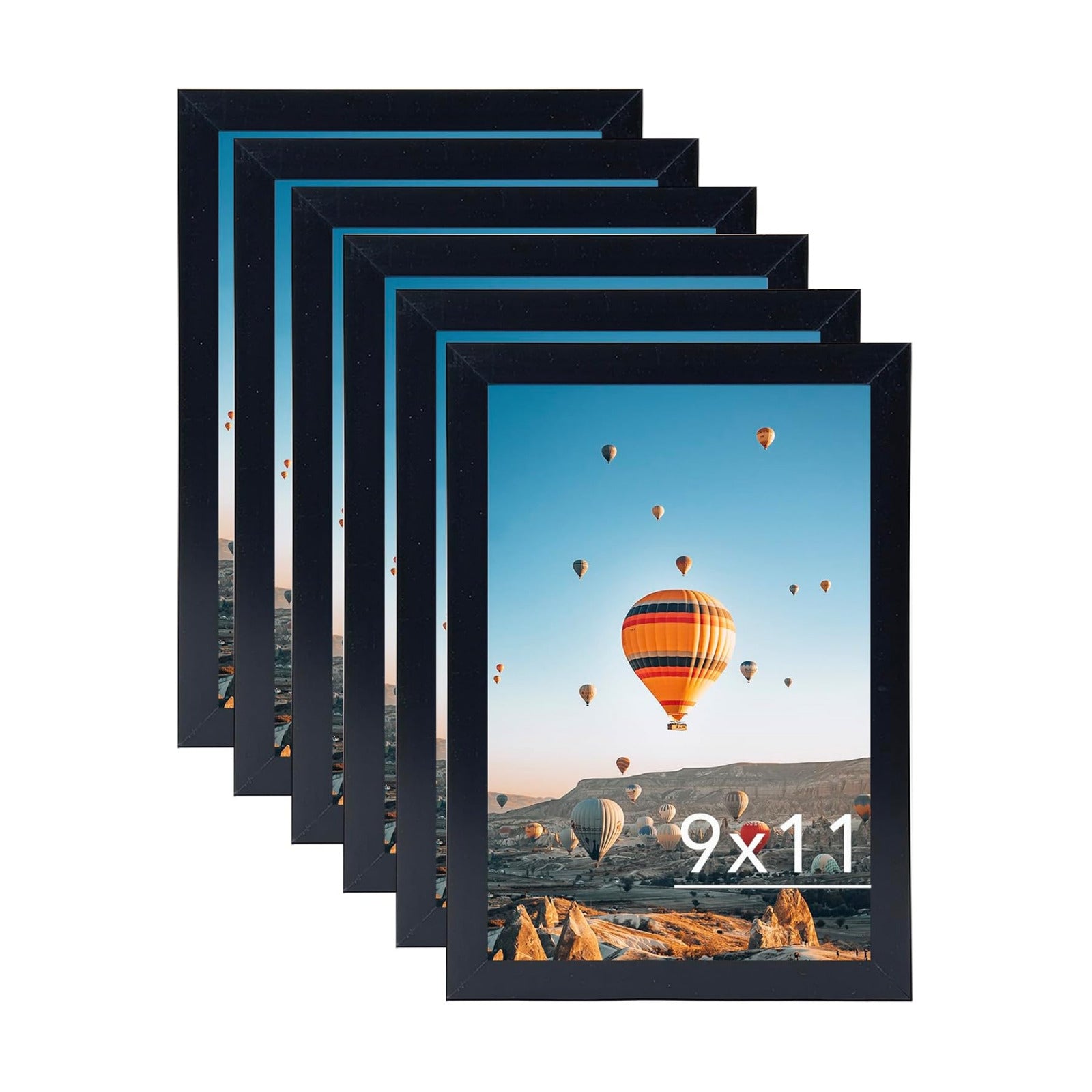 JCJMY 9x11 Picture Frame Set of 6 Black for Wall Hanging or Tabletop, Wall Mounting Horizontally or Vertically, 9 x 11